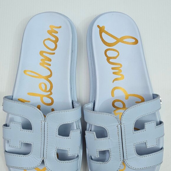 Sam Edelman Valeri Slide Sandal Womens 8 WIDE Riviera Blue Leather Logo Platform - Picture 6 of 13